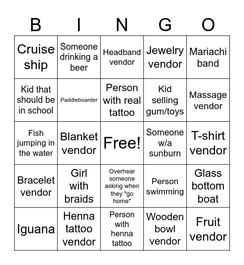 Medano Beach Bingo Card