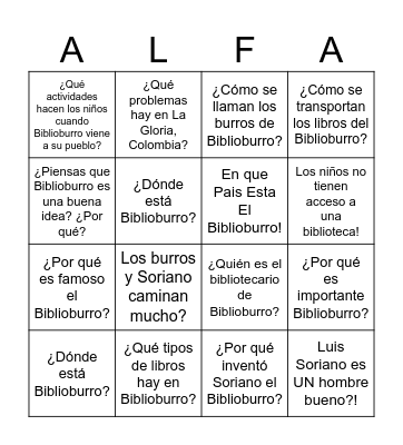 Biblioburro Bingo Card