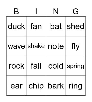 Multiple Meaning Words Bingo Card
