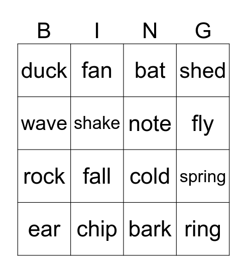 Multiple Meaning Words Bingo Card