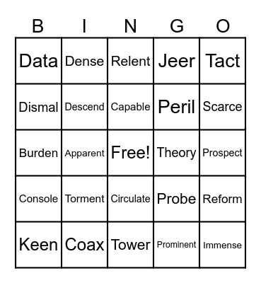 Vocabulary Bingo Card