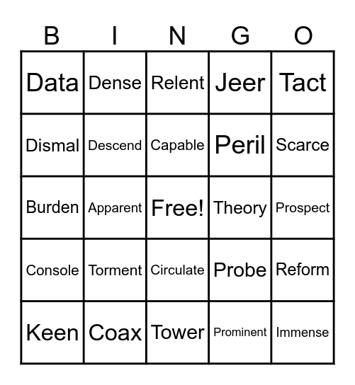 Vocabulary Bingo Card
