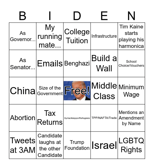 10/3 Vice Presidential Debate # 1 Bingo Card