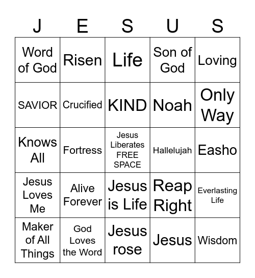 Jesus Bingo Card