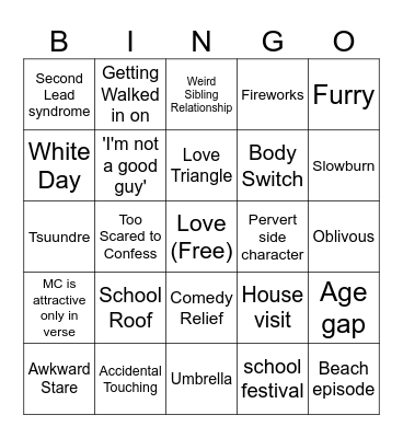 Romance Anime Bingo Card