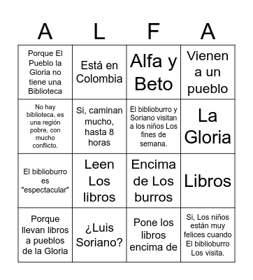 Biblioburro Bingo Card