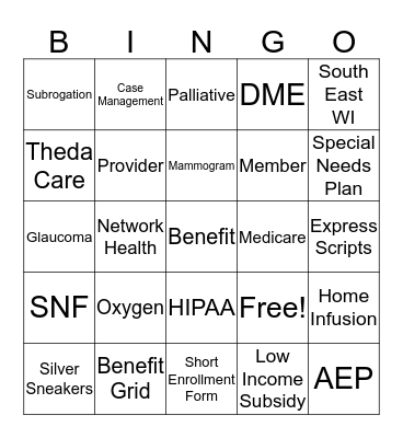 Medicare Customer Service Bingo Card