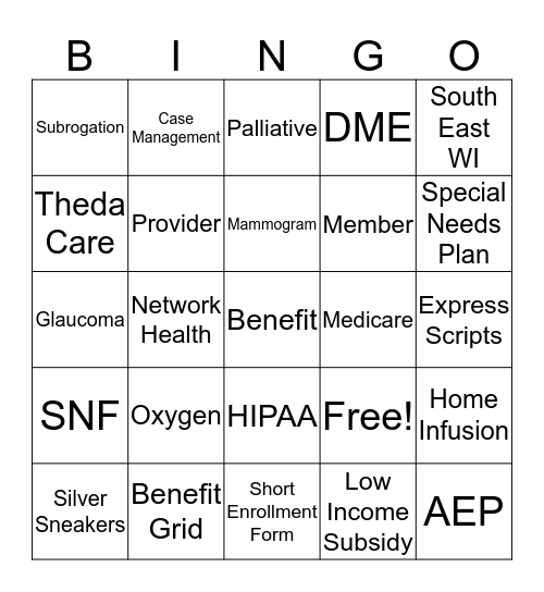 Medicare Customer Service Bingo Card