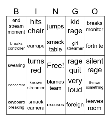gamer rage bingo Card