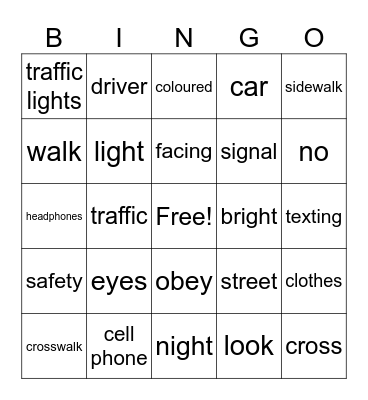 Walk Safely Bingo Card