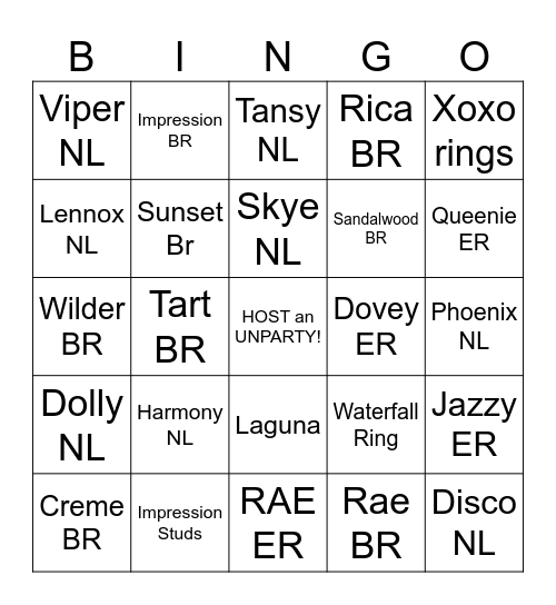 Claire's Midweek Blingo Bingo Card