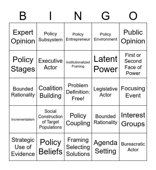 Policy Analysis Bingo Card