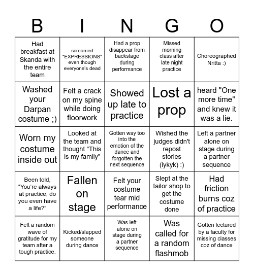 Chuvadu Farewell Bingo Card