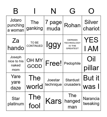 Jojo Bingo Card