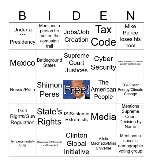 10/3 Vice Presidential Debate # 2 Bingo Card