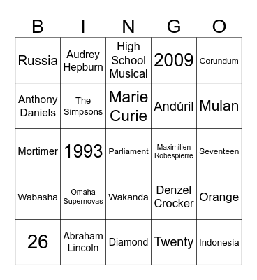 Untitled Bingo Card