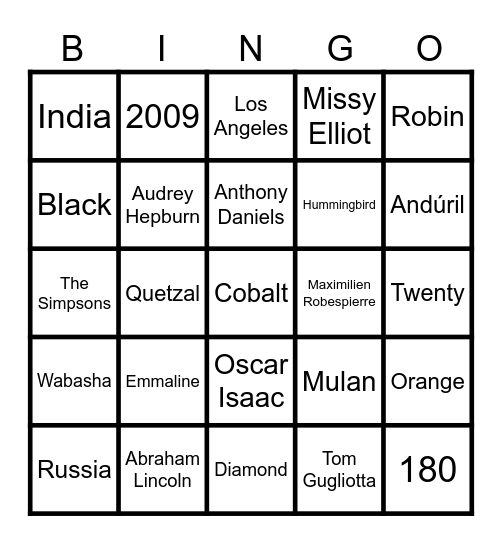 Trivia Bingo Card
