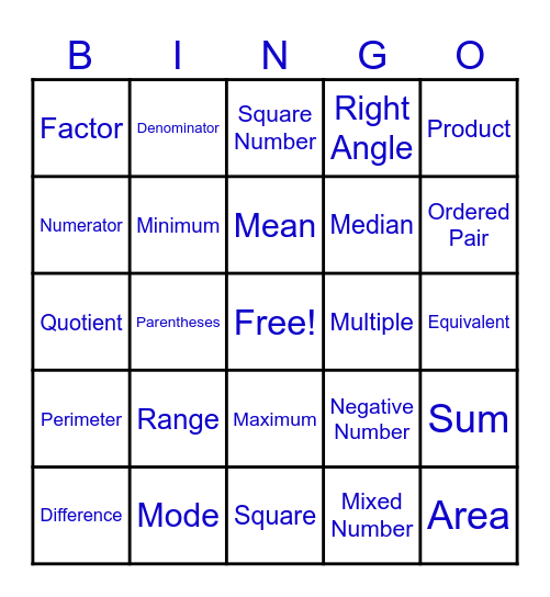 WIN Math Vocab! Bingo Card