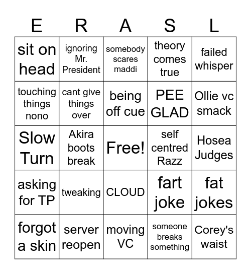Eras Lore Bingo Card