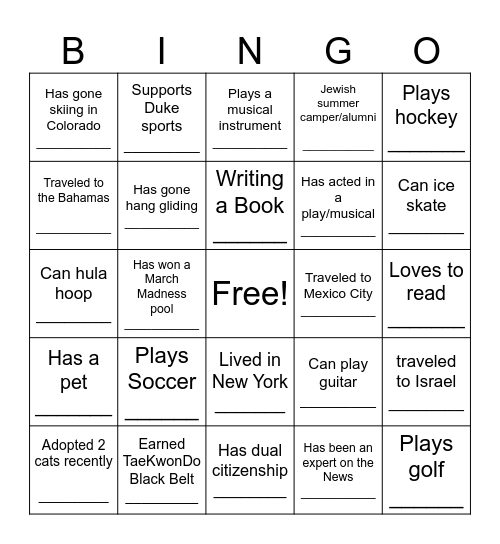 5th Grade Human Bingo Card