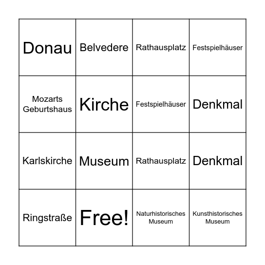 Sehenswürdigkeiten in Österreich Bingo Card