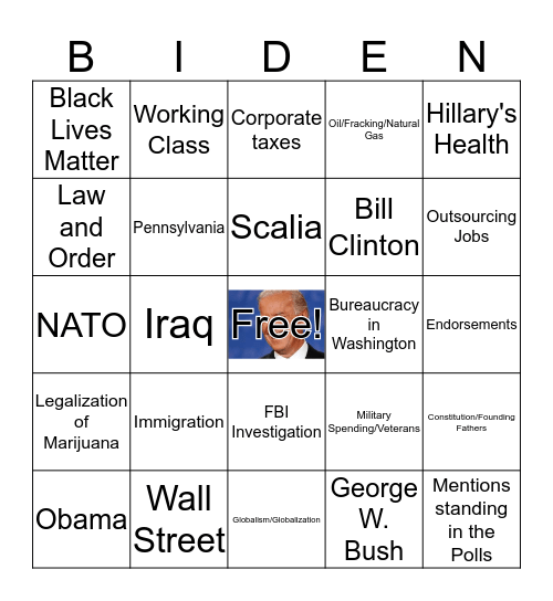10/3 Vice Presidential Debate # 3 Bingo Card