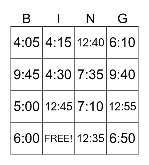 Time Bingo Card