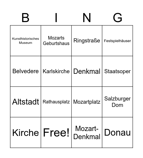 Sehenswürdigkeiten in Österreich Bingo Card