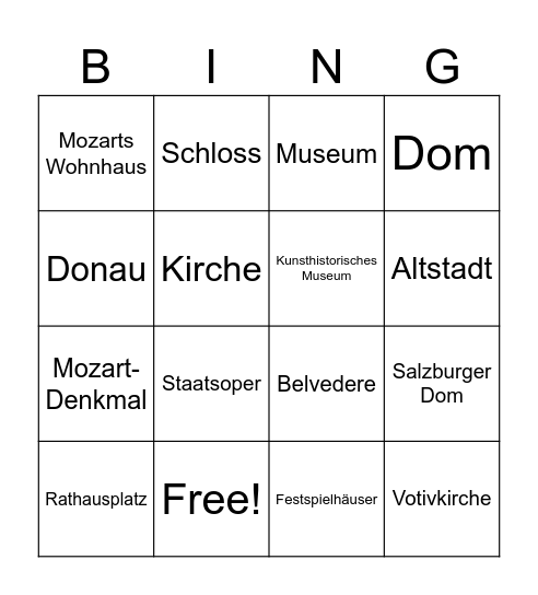 Sehenswürdigkeiten in Österreich Bingo Card