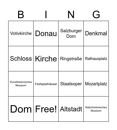 Sehenswürdigkeiten in Österreich Bingo Card