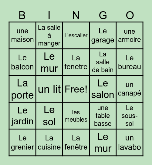 À la maison Bingo Card