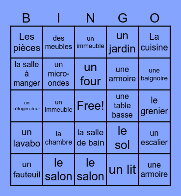 French House & Home Vocabulary Bingo Card