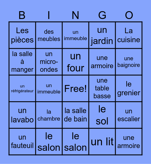 French House & Home Vocabulary Bingo Card