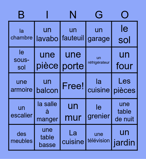 French House & Home Vocabulary! Bingo Card