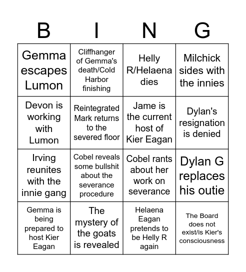 Severance bingo Card