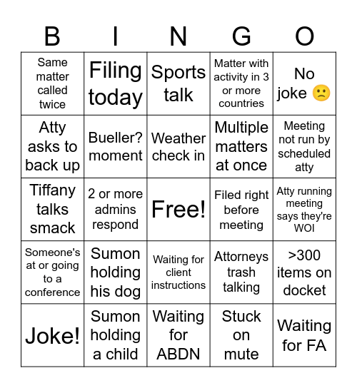 JIPL Docket Bingo Card