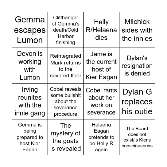 Severance bingo Card