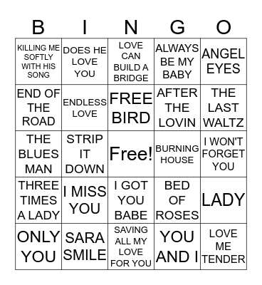 LOVE SONGS Bingo Card