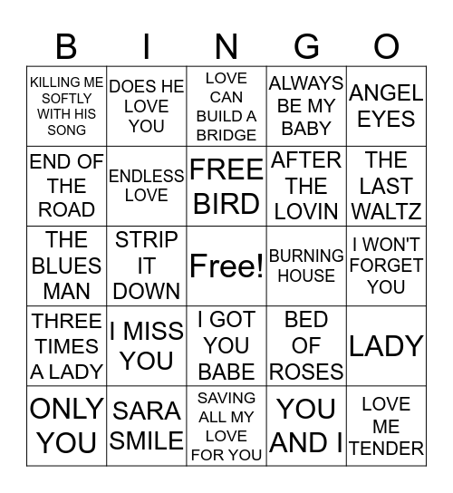 LOVE SONGS Bingo Card