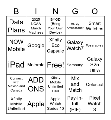 Xfinity And Beyond Bingo Card