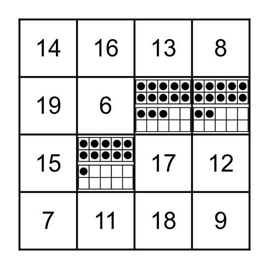 Teen Number Bingo Card