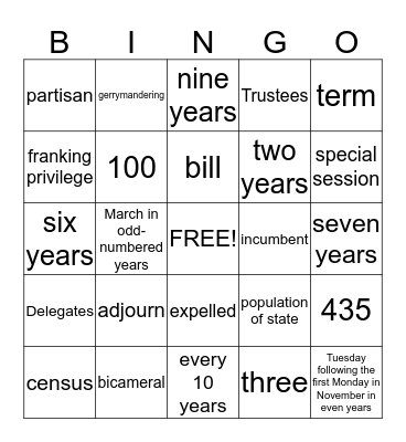Congress Bingo Card