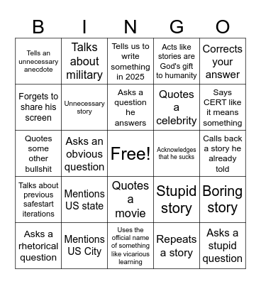 Kill Me Please BINGO Card