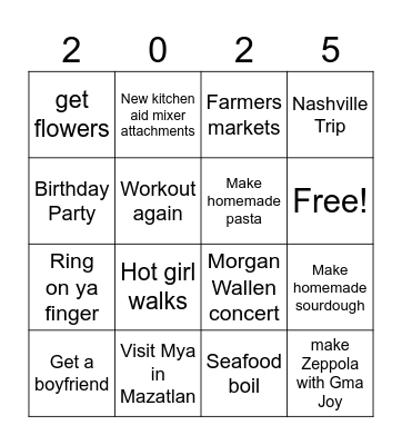 Jenna's 2025 Bingo Card