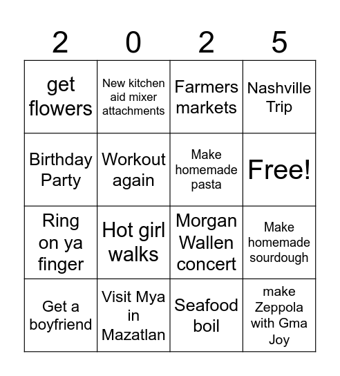 Jenna's 2025 Bingo Card
