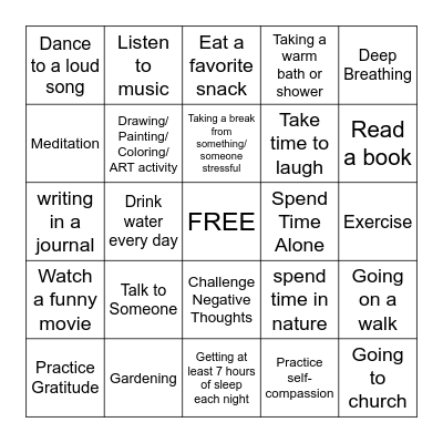 Self-Care Bingo Card