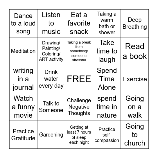 Self-Care Bingo Card