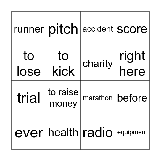 vocab Bingo Card