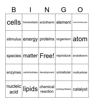 Biology A: Week 3 Bingo Card