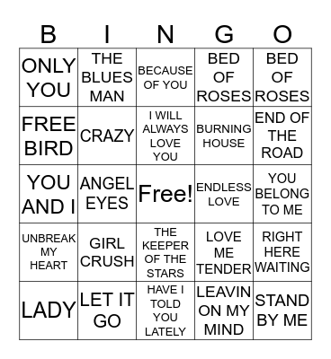 LOVE SONGS Bingo Card